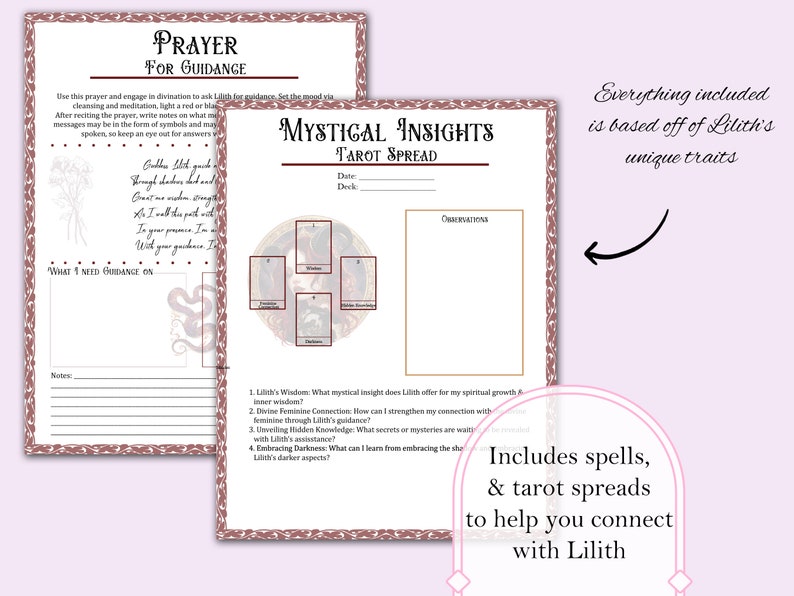 Lilith Book of Shadows Bundle | Spells, Rituals, Tarot Spreads, Correspondences, Self Empowerment, Magick Oil, and more! - Printable Pages image 6