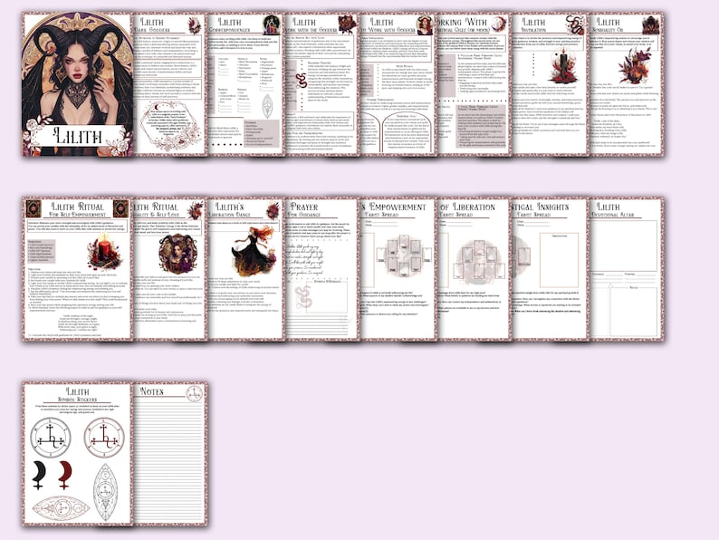 Lilith Book of Shadows Bundle | Spells, Rituals, Tarot Spreads, Correspondences, Self Empowerment, Magick Oil, and more! - Printable Pages image 7