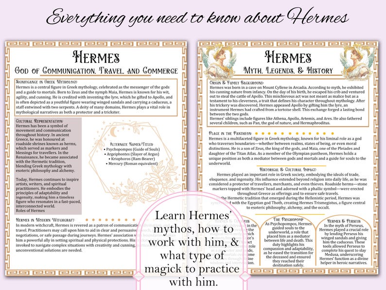 Learn Hermes’
mythos, how to
work with him, &
what type of 
magick to practice 
with him.