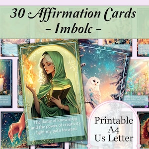 Tarjetas de Afirmaciones - Imbolc / 30 Tarjetas de Afirmaciones Imprimibles para la Candelaria / Afirmaciones Diarias Fáciles de Imprimir - Páginas PDF Imprimibles