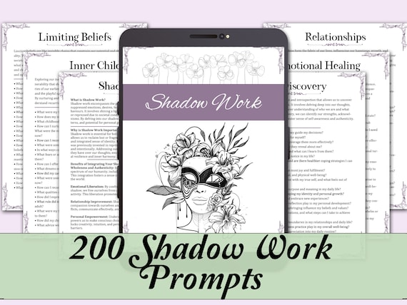 200 Shadow Work Prompts | Shadow Work Basics & Prompts for 10 Categories | Digital Shadow Work Workbook for Beginners - Printable PDF Pages