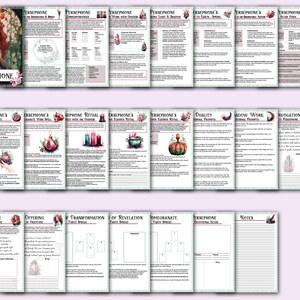 May include: A printable guide to working with the Greek goddess Persephone. The guide includes information about her mythology, rituals, and invocations. It also includes a prayer, offering, and tarot spread.