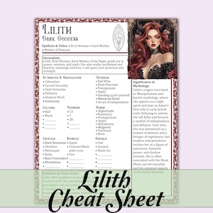 Lilith Cheat Sheet | The First Woman, Dark Goddess - Printable Pages