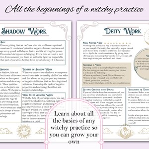 May include: A guide to shadow work and deity work in witchcraft. The text describes the shadow self, the benefits of shadow work, and how to do shadow work. It also describes how to work with deities, choosing a deity, and the difference between invocation and evocation.