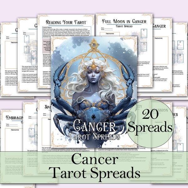 Cancer Tarot Spread Journal + Guide | 20 Tarot Spreads to Dive Deep into Your Emotional Tides - Printable Pages