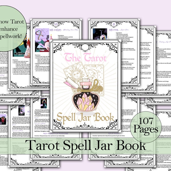 Tarot Spell Jar Book | 79 Spell Jar Recipes + Cheat Sheet & Card Descriptions | 107 Printable Pages