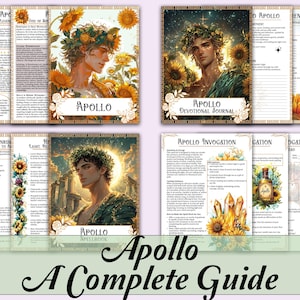 May include: A complete guide featuring illustrations of Apollo, sunflowers, and classical architecture. The guide includes the text "Apollo" and "Apollo Devotional Journal" on the covers. The title "Apollo A Complete Guide" is at the bottom.