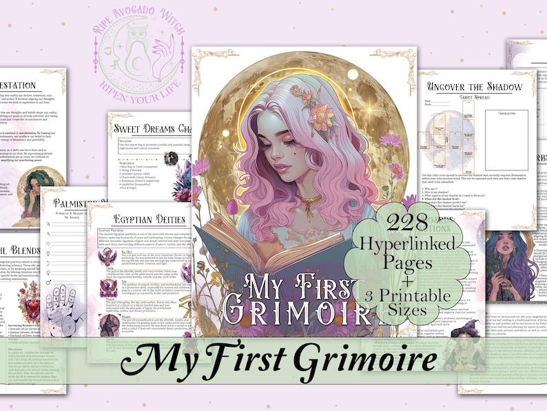 My First Grimoire | Complete Digital Book of Shadows, Divination, Spellwork, Beginner Friendly - Printable Pages & Hyperlinked