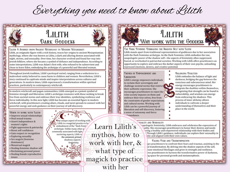 Lilith Book of Shadows Bundle | Spells, Rituals, Tarot Spreads, Correspondences, Self Empowerment, Magick Oil, and more! - Printable Pages image 3