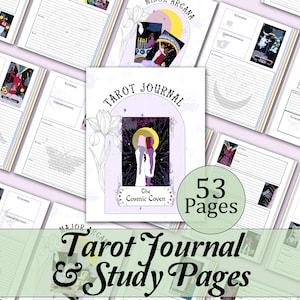 Diario y estudio del Tarot Cosmic Coven / Arcanos mayores y menores con tiradas de tarot y hoja de trucos - Páginas imprimibles