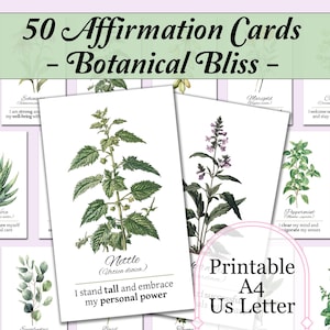 Cartes de vœux - Botanique | 50 cartes de vœux imprimables pour les amateurs de plantes | Affirmations du jour faciles à imprimer - Pages PDF imprimables