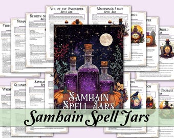 Samhain Spell Jar Recipe Bundle | 20 Spells for Protection, Spirit Communication, and More! | Includes Blank Grimoire Page - Printable Pages
