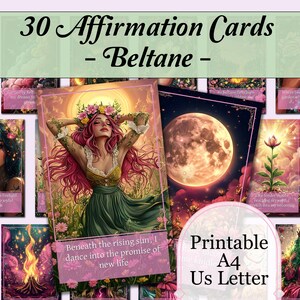Schede di Affermazione - Beltane / 30 Schede di Affermazione Stampabili per il Primo Maggio / Affermazioni Giornaliere Facili da Stampare - Pagine PDF Stampabili