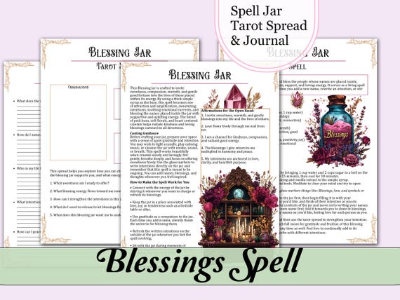 Blessings Jar Spell Kit | Spell Jar Recipe, Guide, Affirmations, Journal Prompts, Tarot Spread - Printable Pages