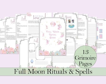 Guide du rituel de la pleine lune | Lot Livre des ombres | Sorts, invites du journal, jeu de tarot et plus encore | Imprimable