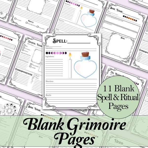 Blank Grimoire Page Bundle | Spells, Herbs, Crystals, and More! - Printable Pages