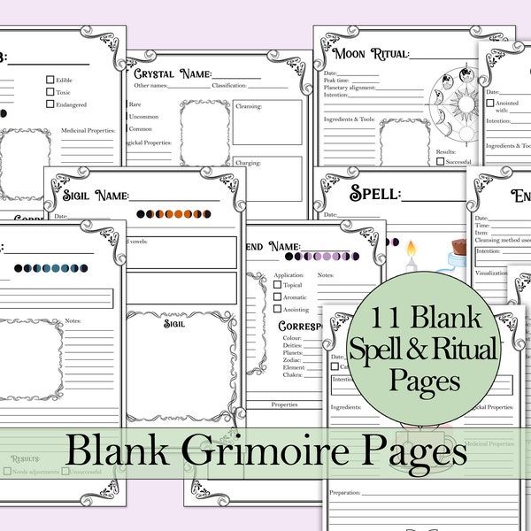 Blank Grimoire Page Bundle | Spells, Herbs, Crystals, and More! - Printable Pages