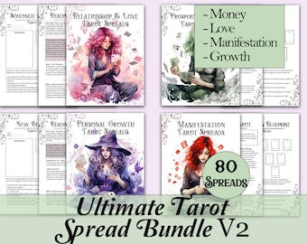 Ultimate Tarot Spread Bundle Vol. 2 + Journal & Guide | 80 Spreads For Prosperity, Love, Manifestation, and Growth - Printable Pages