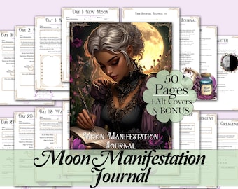 Maanmanifestatiedagboek en gids | Wet van aantrekking, dankbaarheid, affirmaties, scripts, maanwater, maancyclus + meer! -Afdrukbare pagina's