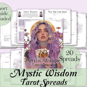 Diario y guía de tiradas de tarot de Mystic Wisdom / 20 tiradas de tarot para adivinación y crecimiento espiritual - Páginas imprimibles