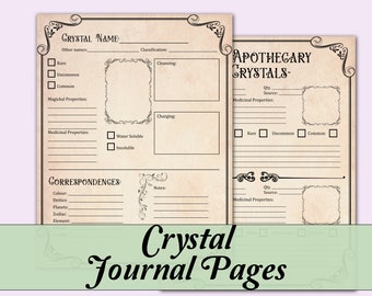 Crystal Grimoire Pages | Blank Book of Shadows Insert, Apothecary Inventory Sheet, and Quick Reference - Printable Pages - Vintage Edition