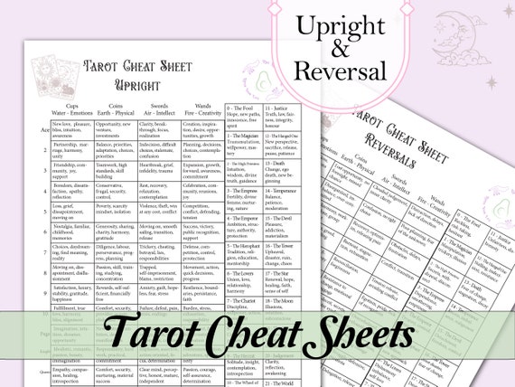 Tarot Cheat Sheet | Upright & Reversed, Major + Minor Arcana - Printable Pages