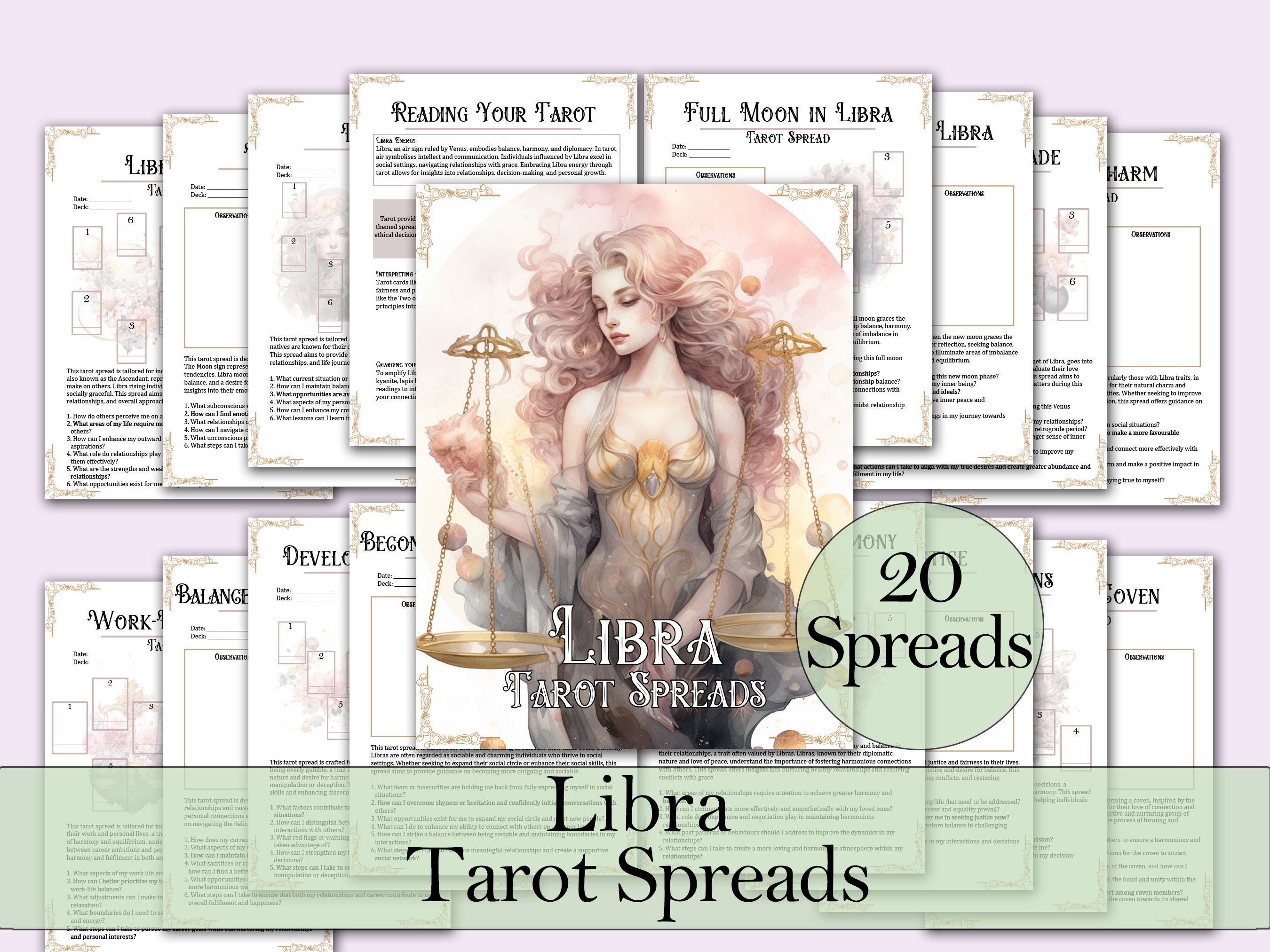 Waage Tarot Legung + Anleitung | 20 Tarotkarten, die Deine inneren Waagkel ausbalancieren - zum Ausdrucken