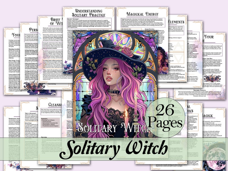 Solitary Witch Bundle | Guide for Solitary Witchcraft, Spells, Rituals, Tarot, Journal Prompts, and More! - Printable Pages