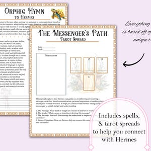 Includes spells,
& tarot spreads
to help you connect
with Hermes