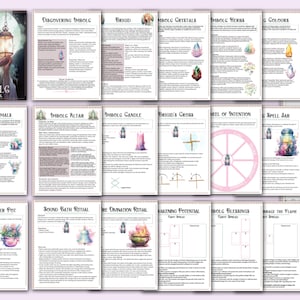 Puede incluir: Una gu&iacute;a imprimible para celebrar Imbolc, una festividad pagana, con ilustraciones de animales, cristales, hierbas y otros s&iacute;mbolos. La gu&iacute;a incluye instrucciones para rituales, hechizos y otras actividades.
