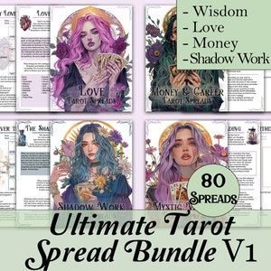 Paquete de tiradas de tarot definitivas, vol. 1, más diario y guía, 80 tiradas para la sabiduría, el amor, el dinero y el trabajo con la sombra: páginas imprimibles