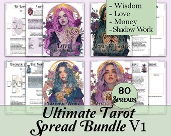Ultimate Tarot Spread Bundle Vol. 1 + Journal & Guide | 80 Spreads For Wisdom, Love, Money, and Shadow Work - Printable Pages