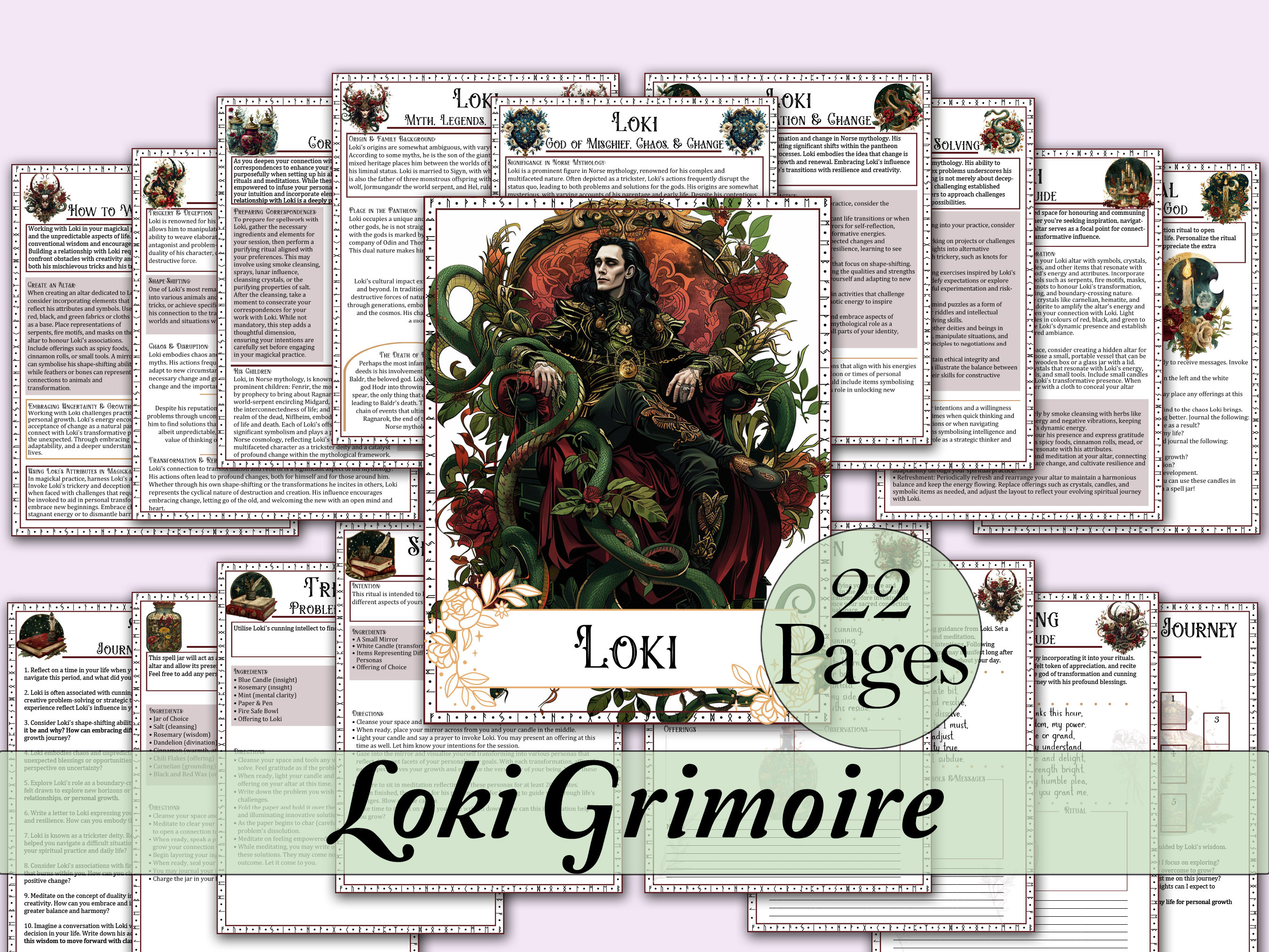 Loki Book of Shadows Bundle | Spells, Rituals, Tarot Spreads, History, Correspondences, Journal Prompts, and more! - Printable Pages