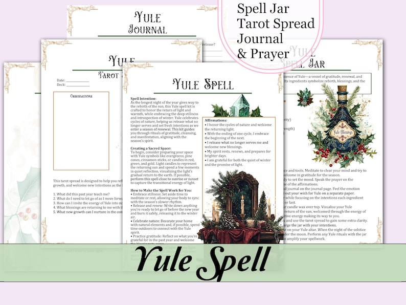 Yule Spell Kit | Spell Jar Recipe, Guide, Affirmations, Journal Prompts, Tarot Spread, Prayer - Printable Pages