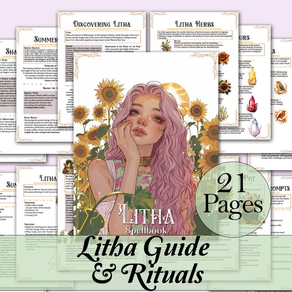 Litha Sabbat Guide & Ritual Bundle | Shadow Work, Correspondences, Deities, Spells, Tarot, and More! - Printable Pages