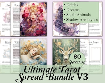 Ultimate Tarot Spread Bundle Vol. 3 + Journal & Guide | 80 Spreads For Deities, Dreams, Spirit Animals, and Archetypes - Printable Pages