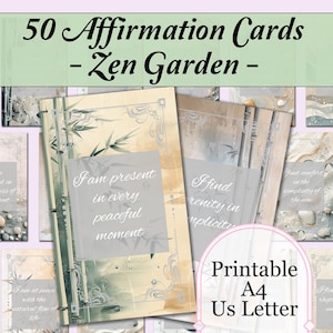 Affirmatiekaarten - Zen-tuin | 50 afdrukbare bevestigingskaarten voor vrede en sereniteit | Gemakkelijk af te drukken dagelijkse bevestigingen - afdrukbare pdf-pagina's