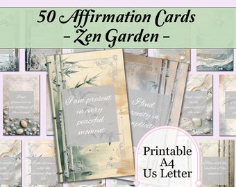 Affirmation Cards - Zen Garden | 50 Printable Affirmation Cards for Peace & Serenity | Easy to Print Daily Affirmations -Printable PDF Pages