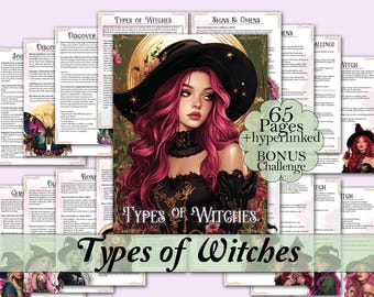 Types de sorcières | Guide pour différents types de sorcellerie, avec des invites de journal, + un défi de 50 jours pour découvrir votre chemin - Pages imprimables