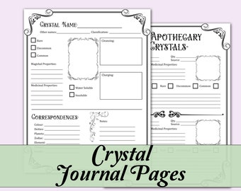 Crystal Grimoire Pages | Blank Book of Shadows Insert, Apothecary Inventory Sheet, and Quick Reference - Printable Pages