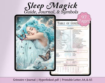 May include: A digital guide and journal for sleep magic, featuring a dreamy illustration of a woman sleeping with butterflies. The guide includes 97 pages of information on dream shadow work, lucid dreaming, crystals, and more.  The journal includes a dream log and a dream symbol dictionary.