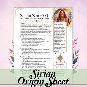Sirian Starseed Origins Cheat Sheet | Correspondences, Origins, Soul Mission, Core Traits, Affirmation - Printable Pages