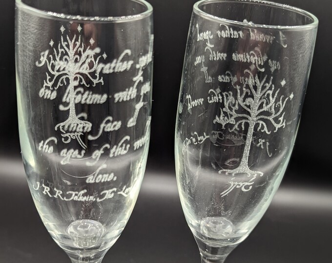 Champagne Flutes With the Tree of Gondor and Lord of the Rings Quote Etsy