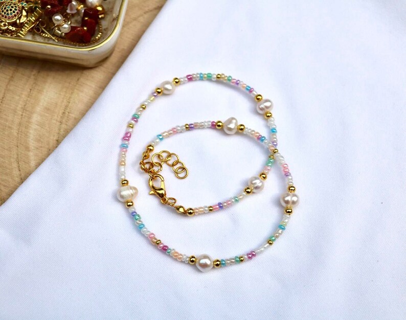 Pearl necklace in pastel colours pastel freshwaterpearls