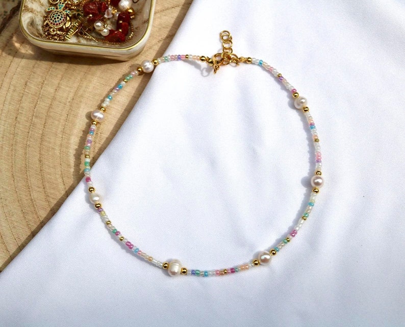 Pearl necklace in pastel colours pastel freshwaterpearls