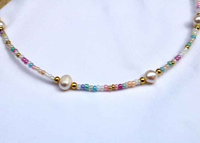 Pearl necklace in pastel colours pastel freshwaterpearls