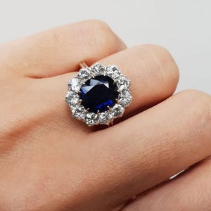 14k Solid Gold Sapphire Princess Diana Oval Solitaire Ring for Women-  Blue Sapphire Engagement Ring- September Birthstone Jewelry Gift