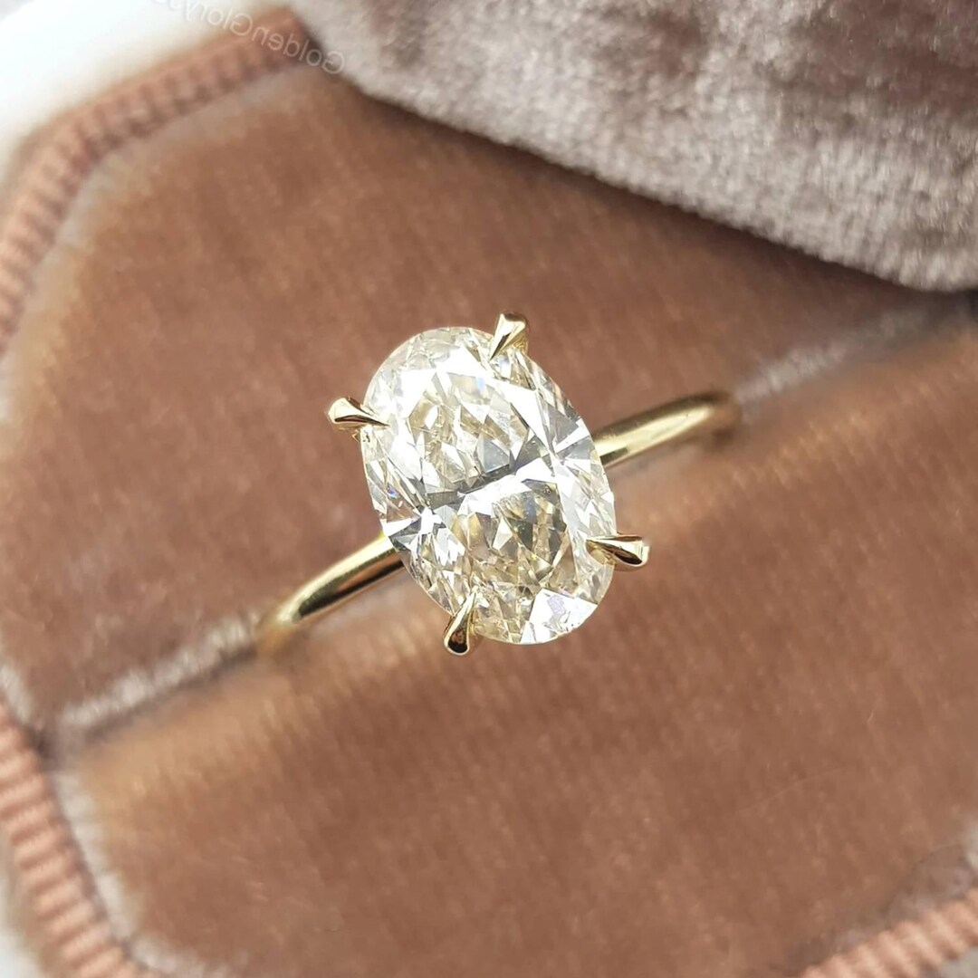 2CT Oval Cut Moissanite Soliatire Engagement Ring | 14k Solid Gold ...