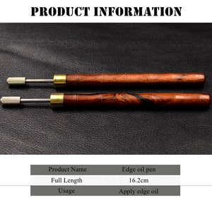 May include: Two wooden edge oil pens with brass tips. The pens are 16.2 inches long and are used to apply edge oil.