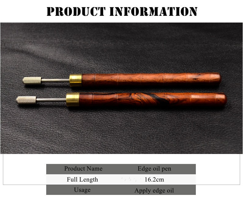 May include: Two wooden edge oil pens with brass tips. The pens are 16.2 inches long and are used to apply edge oil.
